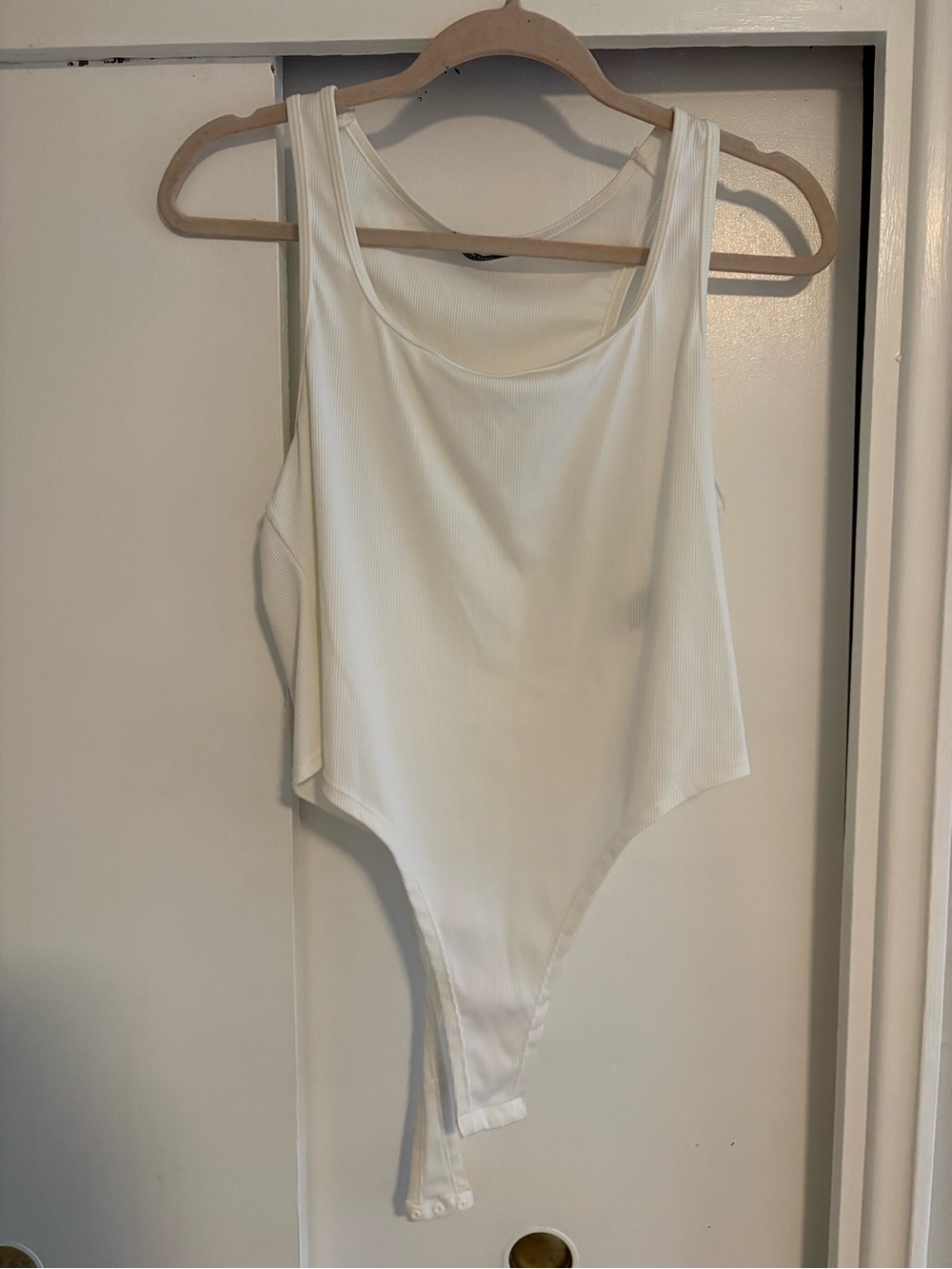 SHEIN Cream Ribbed Scoop Neck Bodysuit